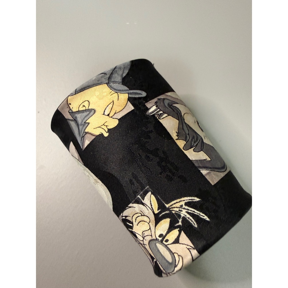 Vintage Looney Tunes Silk Tie Mens Black Bugs Bunny Daffy Duck Taz Warner Bros